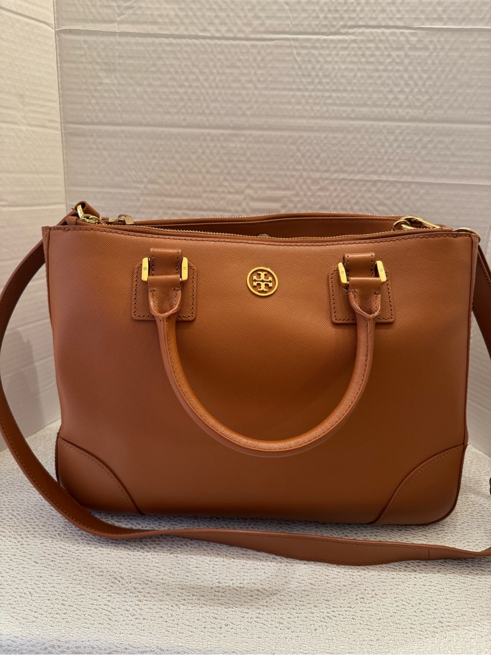 Tory Burch Cognac Leather Satchel with Gold Hardware